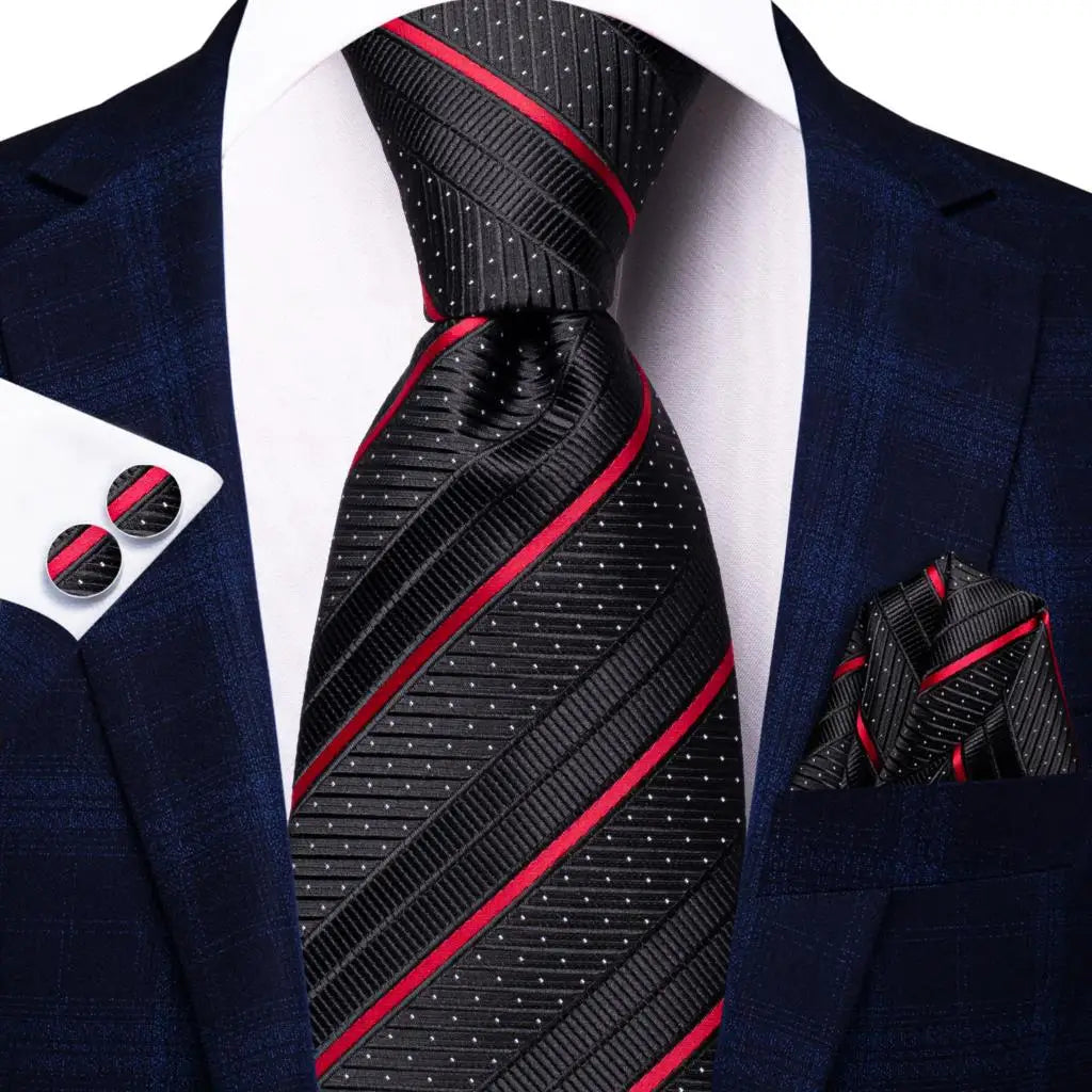 Black Floral Wedding Tie For Men Handky Cufflink Elegant Necktie For Men Fashion Designer Business Party Dropshiping silk